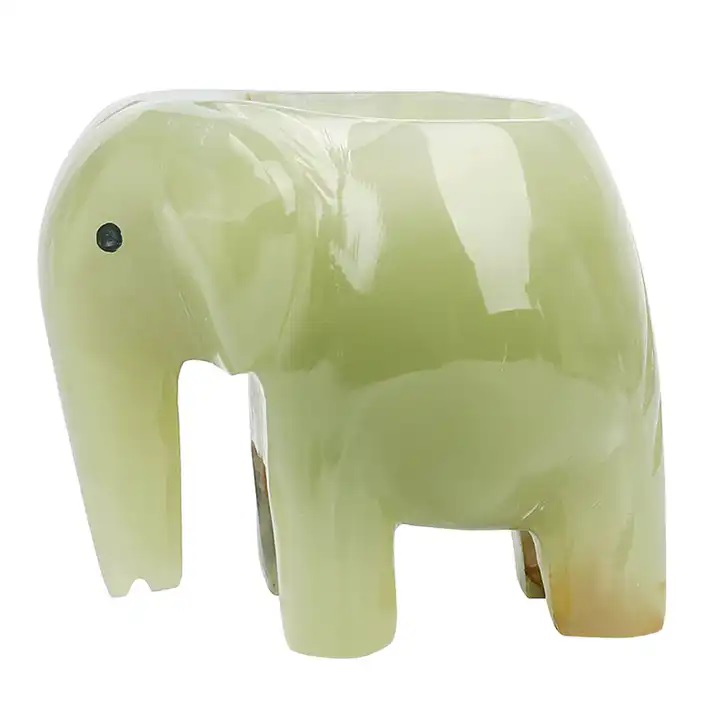Bougeoir éléphant en pierre d’Onyx verte pour bougies chauffe-plat - Gemio.ch