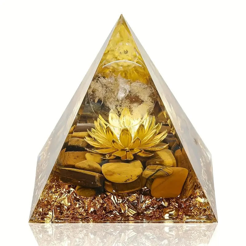 Orgonpyramide mit Blume und Tigerauge - 5 cm - Schutz und Harmonie