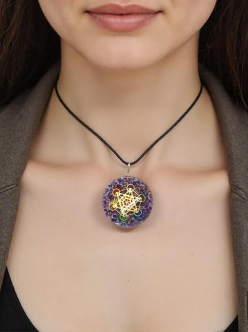 Pendentif en Améthyste Chargé en Énergie Reiki Orgon - Protection EMF et Purification Spirituelle