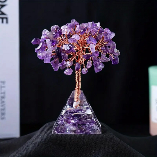 Arbre en Améthyste avec Base en Pyramide d'Orgone - Sérénité et Équilibre