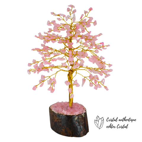 Glücksbaum aus Rosenquarz 300 Steine 21 cm