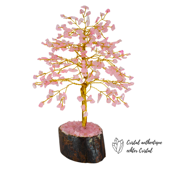 Arbre du Bonheur en Quartz Rose 300 pierres 21 cm