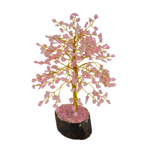 Glücksbaum aus Rosenquarz 300 Steine 21 cm