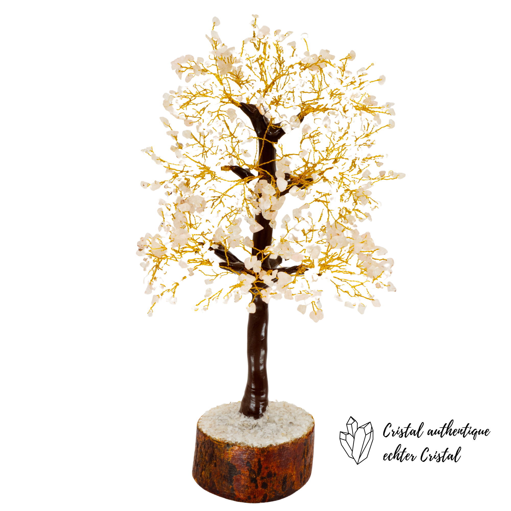 Arbre du Bonheur en Quartz Rose non chauffé 1000 pierres 39 cm