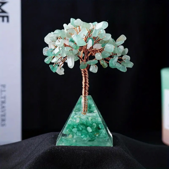 Arbre en Aventurine Verte avec Base en Pyramide d'Orgone - Harmonie et Abondance