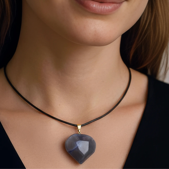 Pendentif Cœur "Havre de Paix" - Agate Bleu-Gris Naturelle