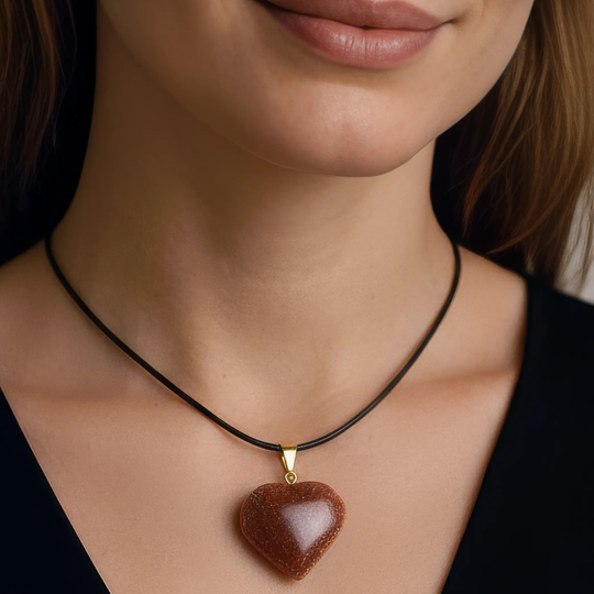 Pendentif Cœur "Étoile de Feu" - Goldstone Scintillante & Argent