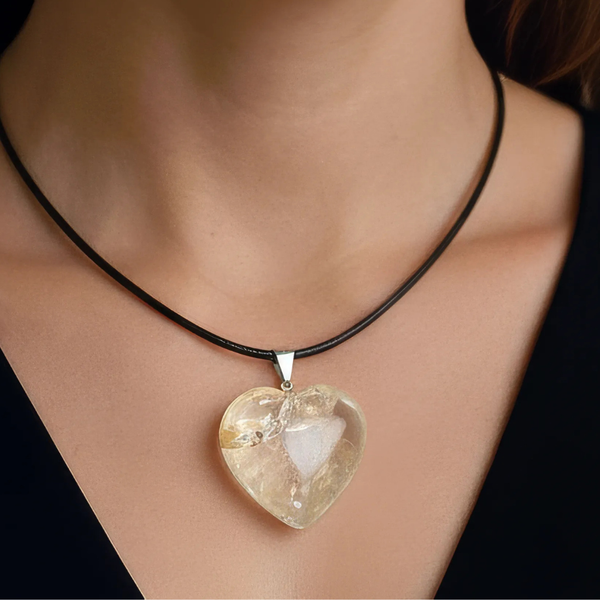 Grand Pendentif Cœur en Quartz Blanc - Argent Sterling & Cordon Inclus - Gemio.ch
