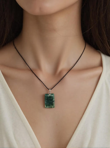 Pendentif Jaspe Vert Rectangle – Vitalité, Guérison & Équilibre Émotionnel