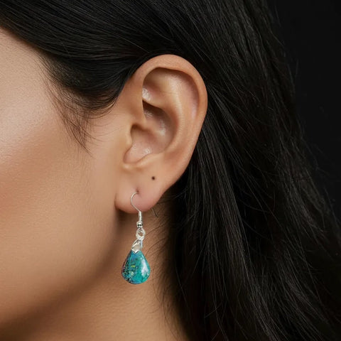 Boucles d’Oreilles Chrysocolle de Madagascar Goutte – Harmonie, Expression & Énergie Positive