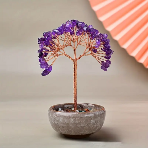 Arbre de Vie en Pierres Précieuses Naturelles avec Bol en Terre Cuite