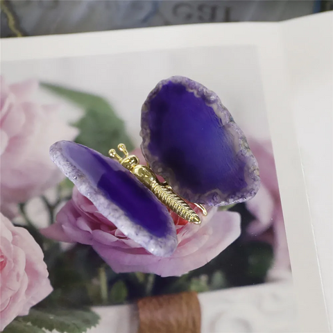 Papillon en lamelle d’agate naturelle