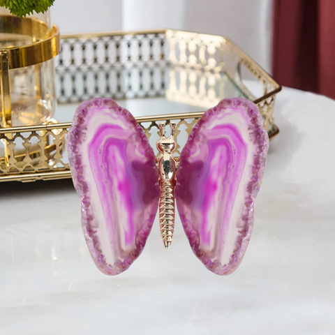 Papillon en lamelle d’agate naturelle