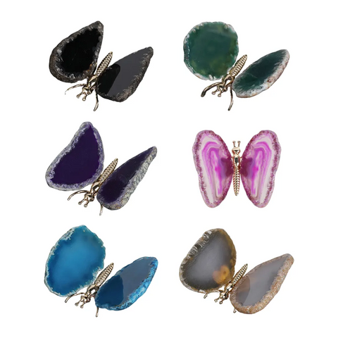 Papillon en lamelle d’agate naturelle