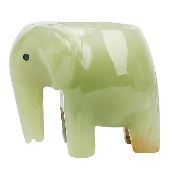 Bougeoir éléphant en pierre d’Onyx verte pour bougies chauffe-plat - Gemio.ch