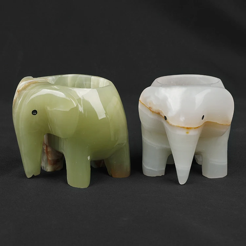 Teelichthalter Elefant aus grünem Onyx