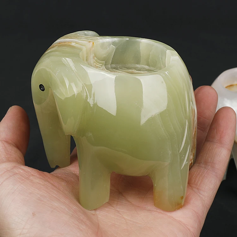 Teelichthalter Elefant aus grünem Onyx