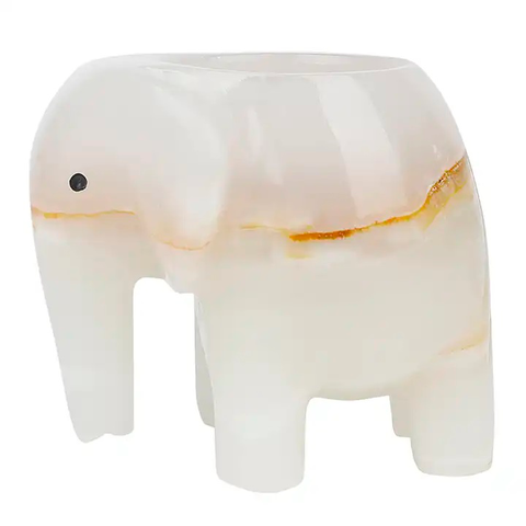 Teelichthalter Elefant aus weißem Onyx