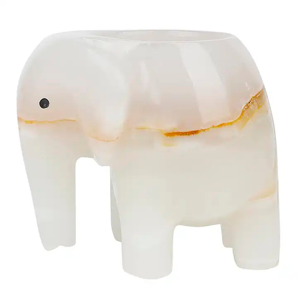 Bougeoir éléphant en pierre d’Onyx blanc pour bougies chauffe-plat - Gemio.ch