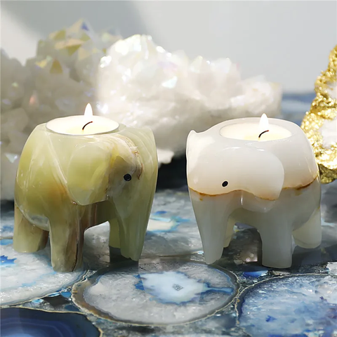Teelichthalter Elefant aus weißem Onyx