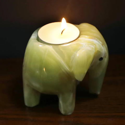 Teelichthalter Elefant aus grünem Onyx