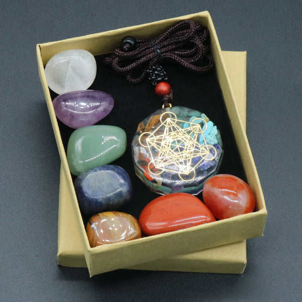 Ensemble de Pierres Précieuses de Guérison avec Pendentif en Orgone – Équilibre et Énergie