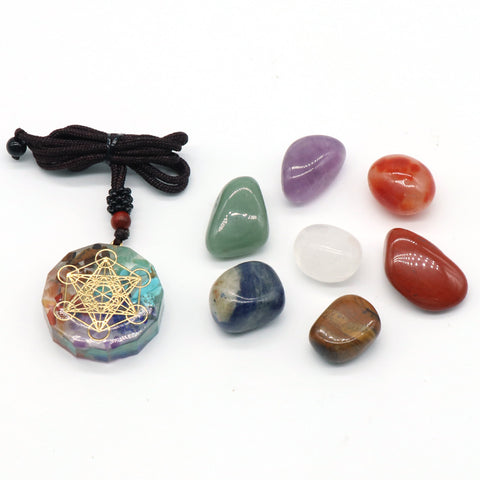 Ensemble de Pierres Précieuses de Guérison avec Pendentif en Orgone – Équilibre et Énergie