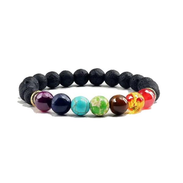 Bracelet 7 chakras et perles en lave volcanique