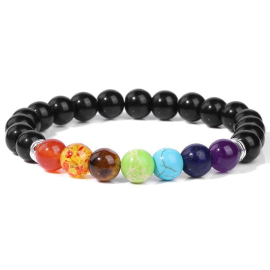 Bracelet 7 chakras et obsidienne noire