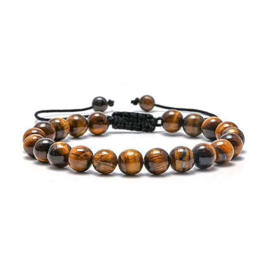 Bracelet en œil de tigre avec cordelette tissée