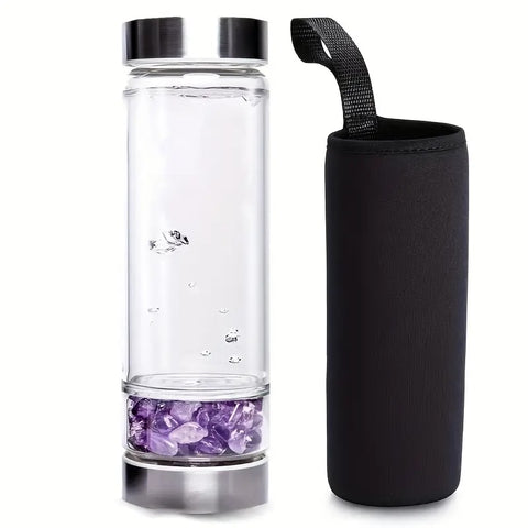 Glasflasche mit Amethyststeinen - Eleganz und Positive Energie