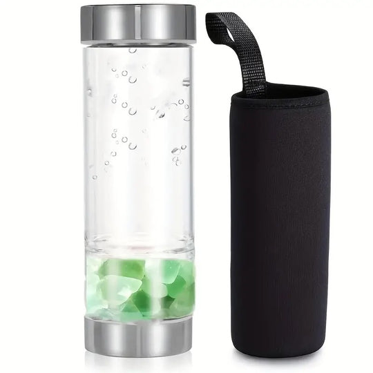 Bouteille en Verre avec Pierres de Fluorite Verte - Harmonie et Énergie Positive