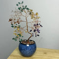 Arbre de Vie en Pierres des 7 Chakras avec Pot en Céramique Bleu Style Bohème - 18x7x7 cm - Équilibre et Harmonie - Gemio.ch