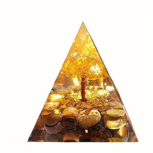 Pyramide en Orgone avec Citrine et Œil de Tigre - Énergie et Protection - Gemio.ch