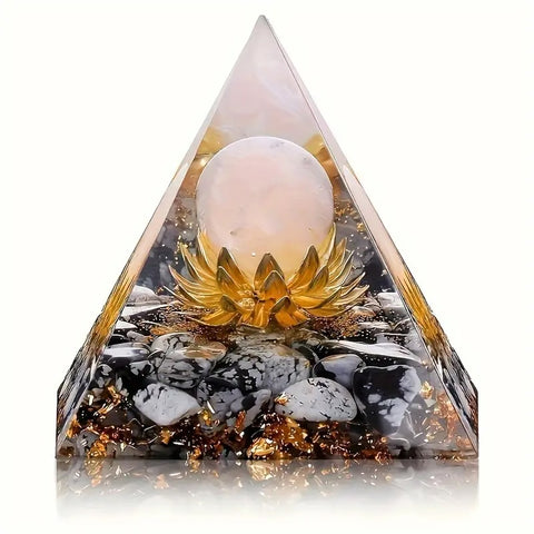 Orgonpyramide mit Rosenquarz und Schneeflockenbasis - 5 cm - Liebe und Harmonie