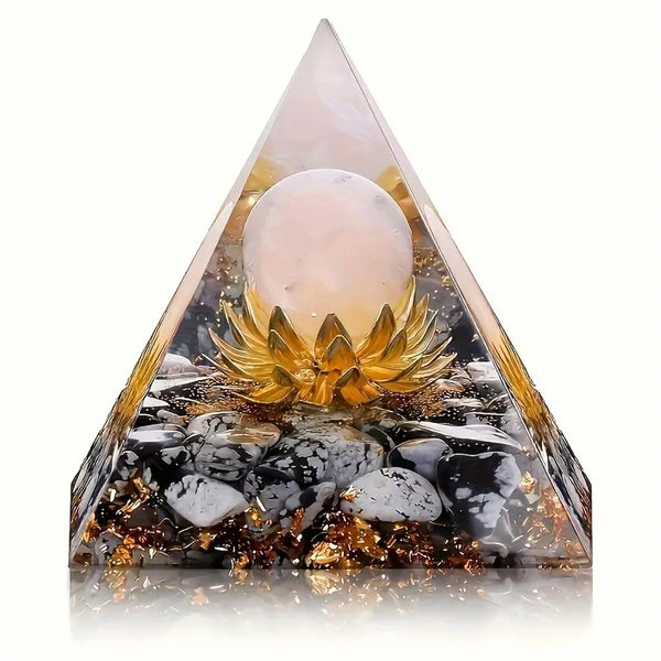 Orgonpyramide mit Rosenquarz und Schneeflockenbasis - 5 cm - Liebe und Harmonie