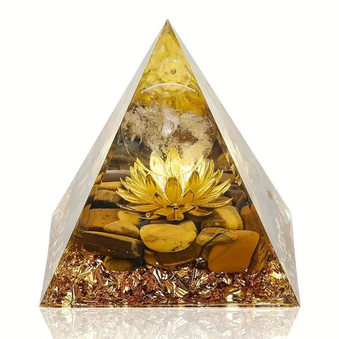 Orgonpyramide mit Blume und Tigerauge - 5 cm - Schutz und Harmonie
