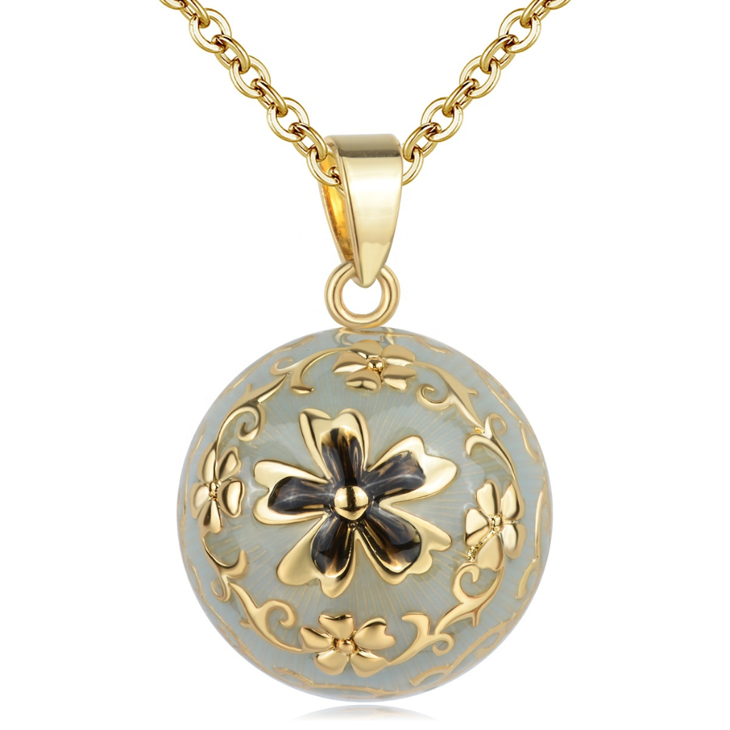 Bola de Grossesse en Laiton Plaqué Or et Émaillé – Fleur de Vie & Harmonie Maternelle