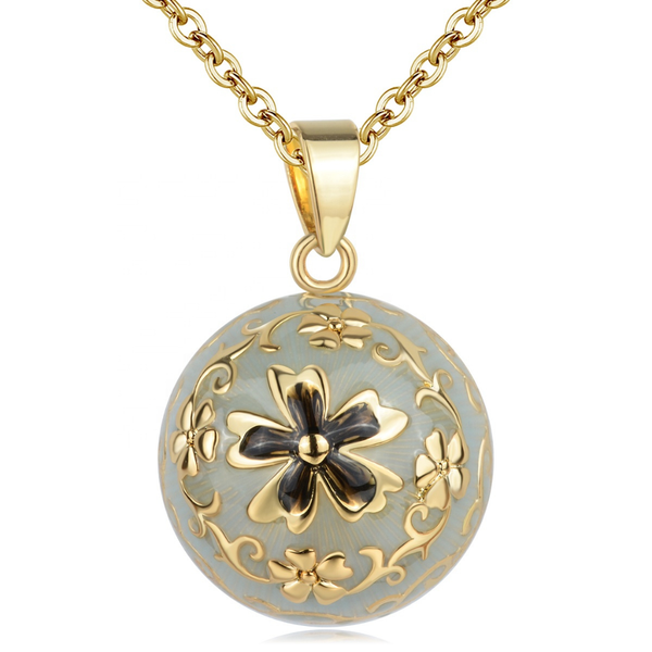 Bola de Grossesse en Laiton Plaqué Or et Émaillé – Fleur de Vie & Harmonie Maternelle