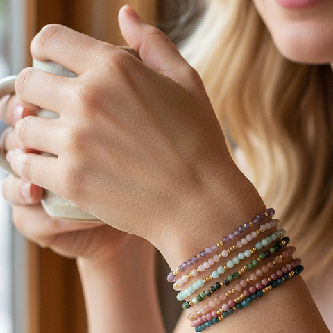Collection Bracelets Perles Facettées de 2 et 3 mm en Pierres Naturelles