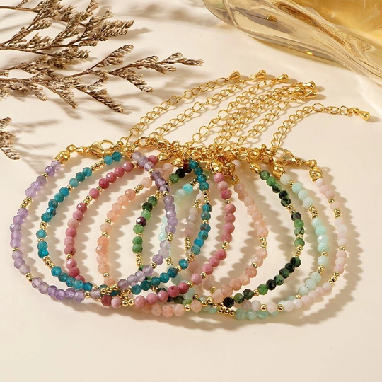 Collection Bracelets Perles Facettées de 2 et 3 mm en Pierres Naturelles