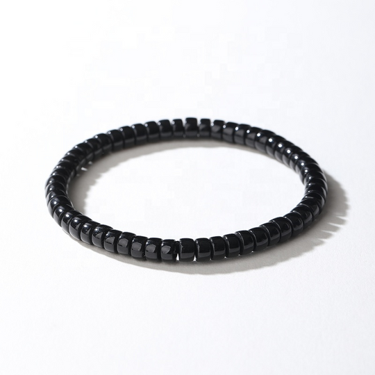 Bracelet Heshi "Onyx Noir" - Perles Naturelles Coupe Droite (6mm)