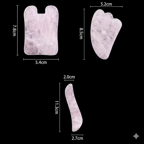 Kit Rituel Douceur : 3 Outils de Massage Gua Sha en Quartz Rose