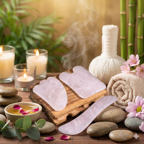 Kit Rituel Douceur : 3 Outils de Massage Gua Sha en Quartz Rose