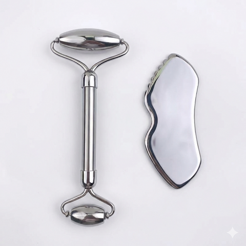 Kit de Massage Visage Maison & Voyage - Acier Inoxydable (2 Pièces)