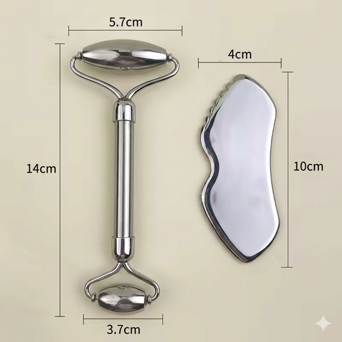 Kit de Massage Visage Maison & Voyage - Acier Inoxydable (2 Pièces)