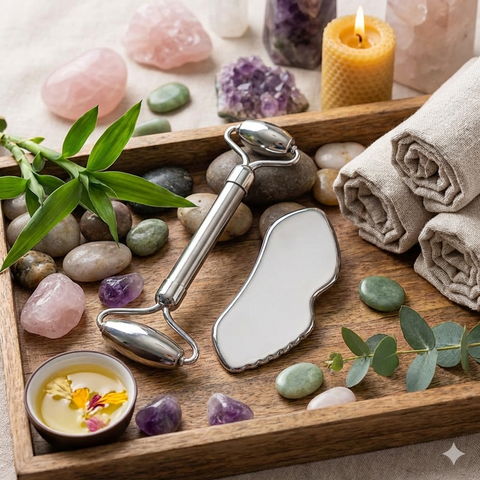 Kit de Massage Visage Maison & Voyage - Acier Inoxydable (2 Pièces)