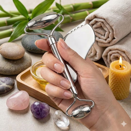 Kit de Massage Visage Maison & Voyage - Acier Inoxydable (2 Pièces)