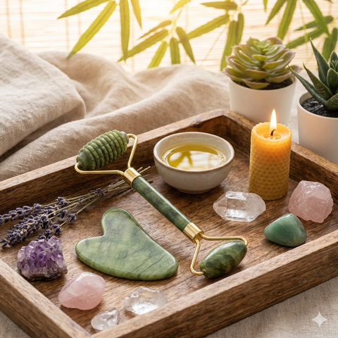 Ensemble Spa Visage & Corps - Rouleau Silencieux Texturé et Gua Sha en Jade