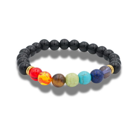Bracelet 7 chakras et obsidienne noire